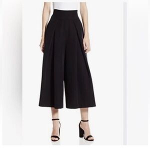 MILLY Black High Waisted Pleated Culotte Pants Pockets Wide Leg 4